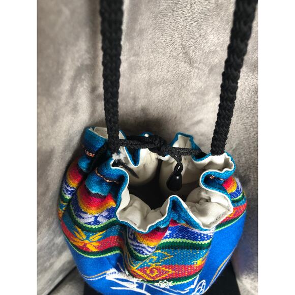 Colorful St Thomas Drawstring Crossbody Style Handbag Black Yarn Rope Strap - Picture 4 of 8